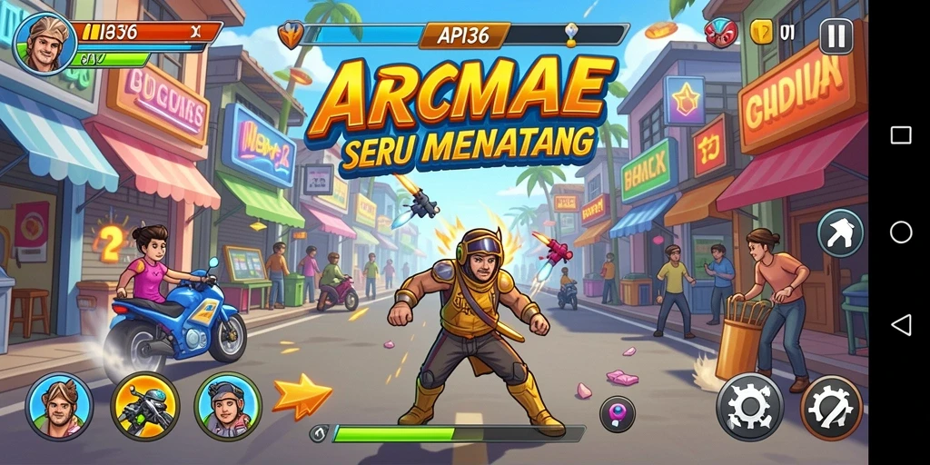 Screenshot menunjukkan gameplay seru dan tantangan arcade.