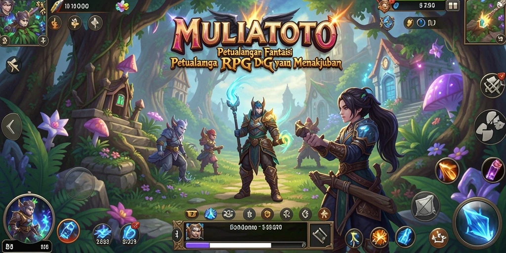 Screenshot utama gameplay <strong>MULIATOTO</strong> menunjukkan pertarungan seru dengan karakter yang berwarna.