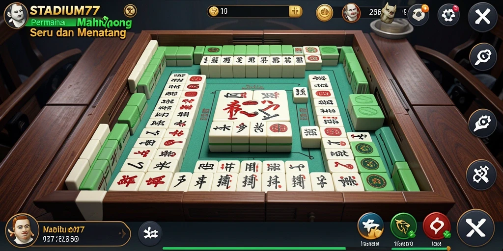 Tampilan gameplay STADIUM77 dengan ubin Mahjong yang berwarna-warni.