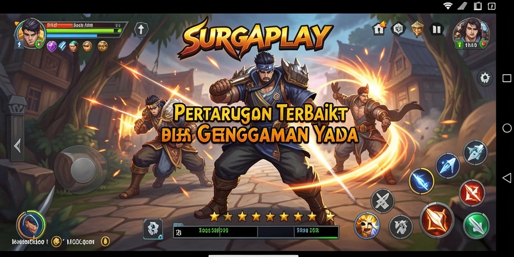Tangkapan layar gameplay SURGAPLAY menampilkan aksi pertarungan yang mendebarkan.
