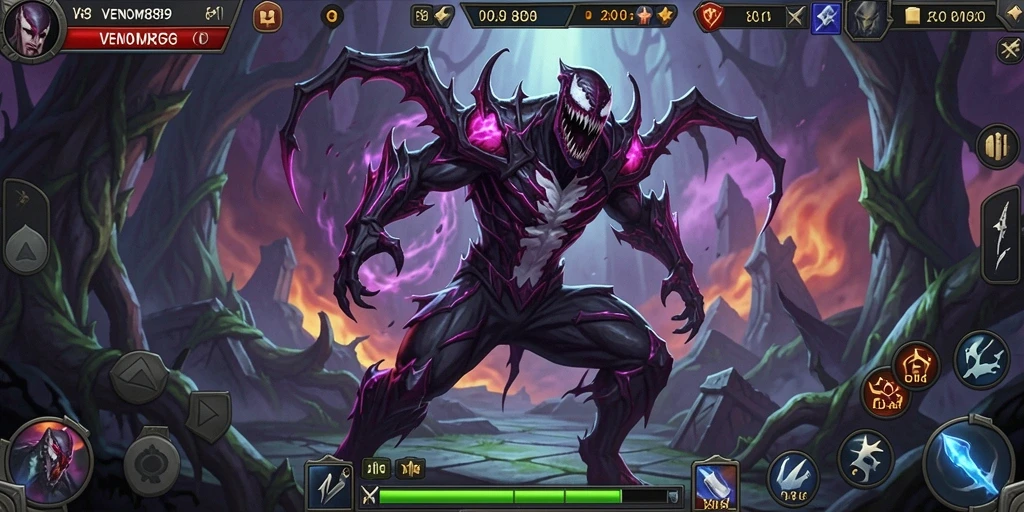 Tangkapan layar utama VENOM889 yang menunjukkan aksi dalam pertempuran MMORPG.